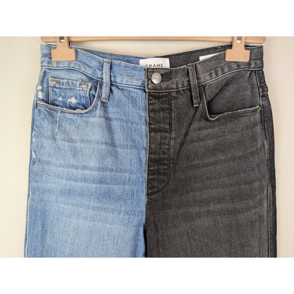 FRAME Le Sylvie Slender Straight Jeans Playtha Two Tone 28 - Picture 4 of 12